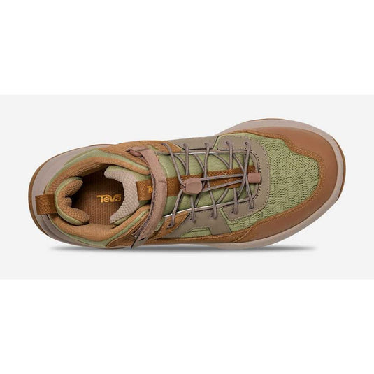 Brown and green sneaker with 'Teva' branding on a white background