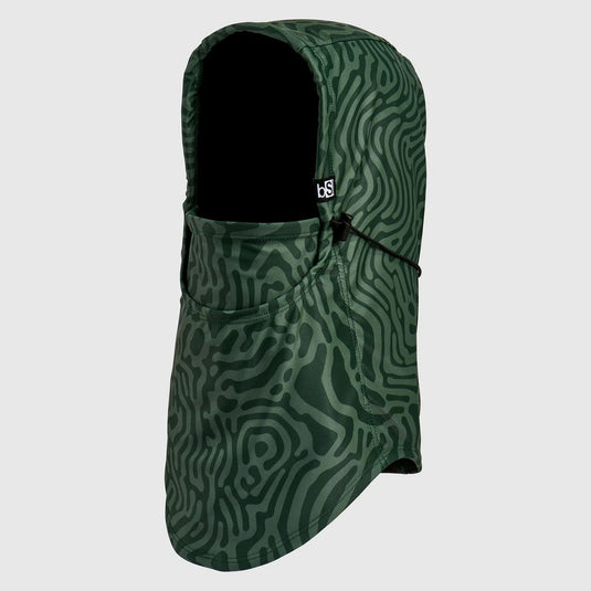 Green patterned balaclava with a brand logo on a light gray background