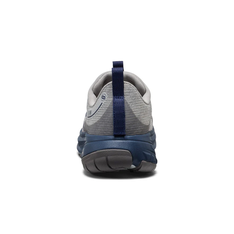 Load image into Gallery viewer, Gray and blue shoe with a strap on a white background