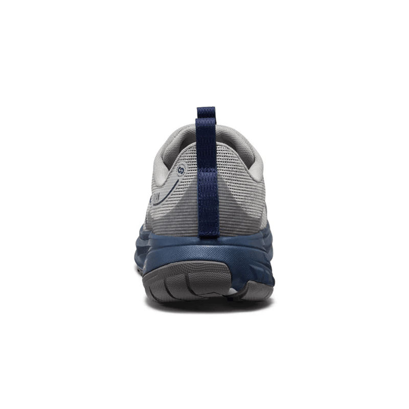 Load image into Gallery viewer, Gray and blue shoe with a strap on a white background