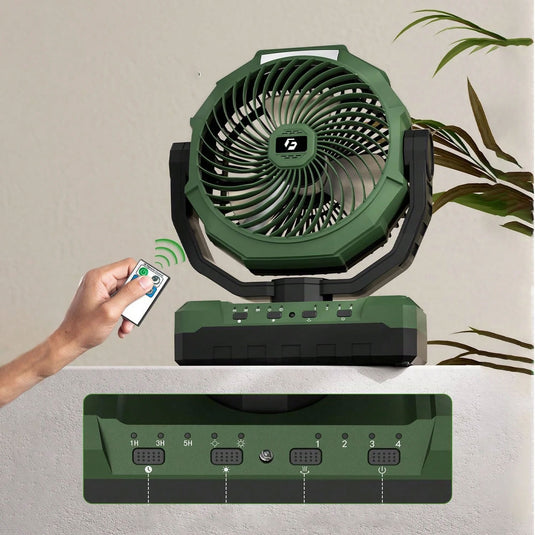 9" Rechargeable Camping Fan with Light & Remote