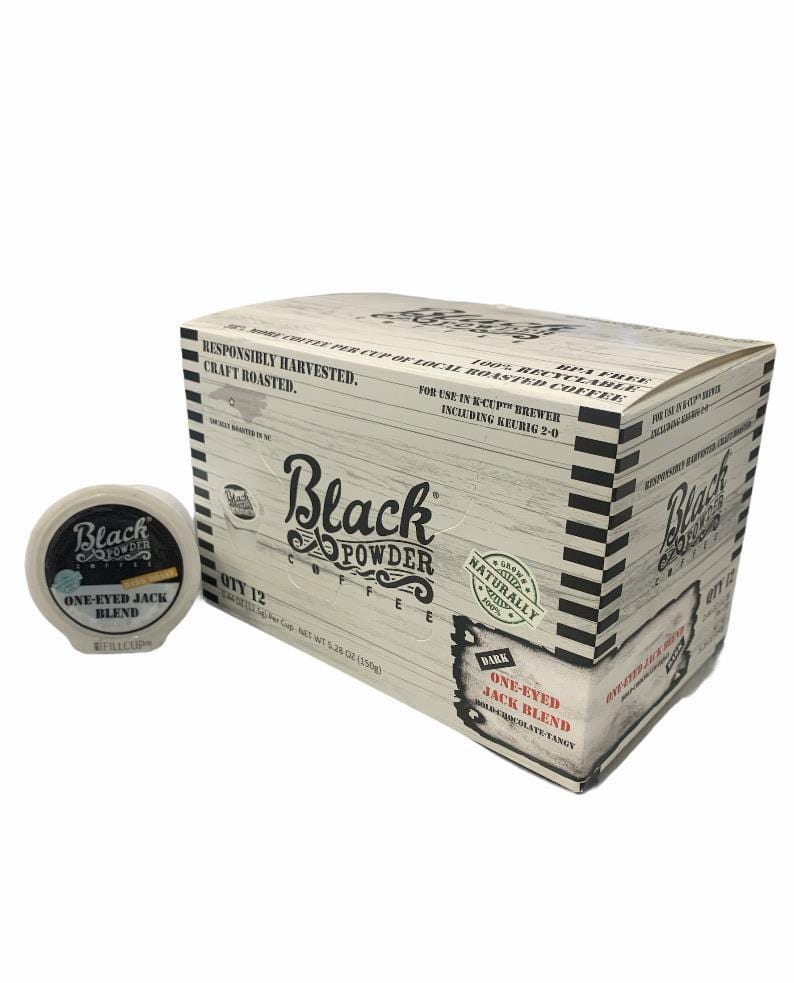 Load image into Gallery viewer, One-Eyed Jack Blend | Dark Roast | Single Serve Cups, Box of 12 by Black Powder Coffee