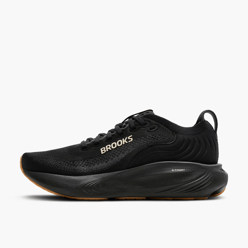 Load image into Gallery viewer, Black running shoe with 'Brooks' branding on a white background