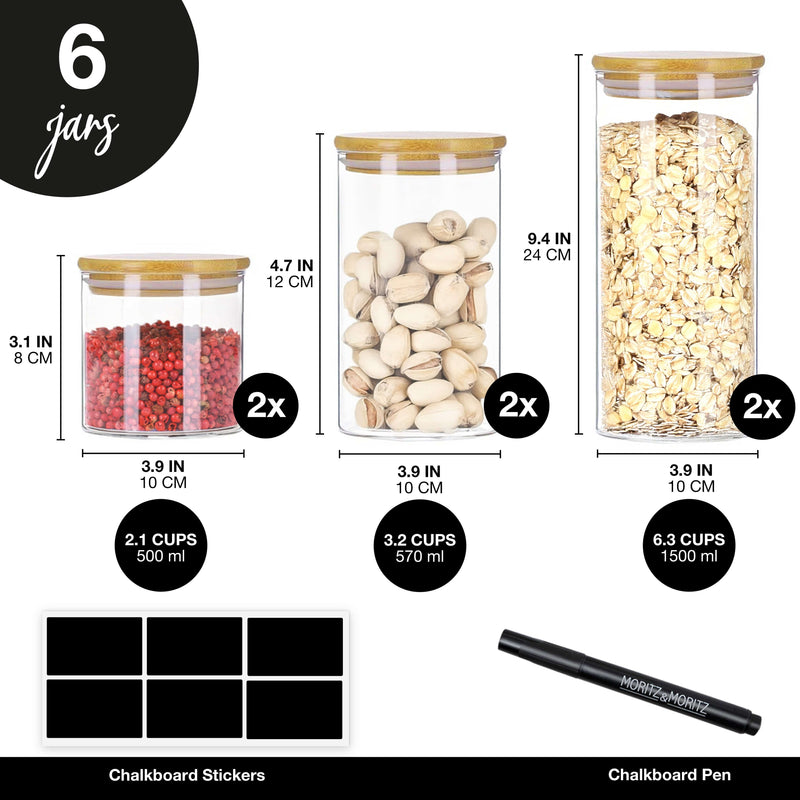 Load image into Gallery viewer, 6 Glass Storage Jars with Lids, Includes Chalkboard Stickers and Chalk Pen by Moritz & Moritz
