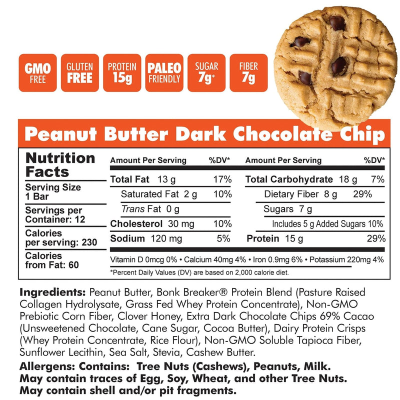 Load image into Gallery viewer, BonkBreaker Peanut Butter & Dark Chocolate Chip Collagen Protein Bar