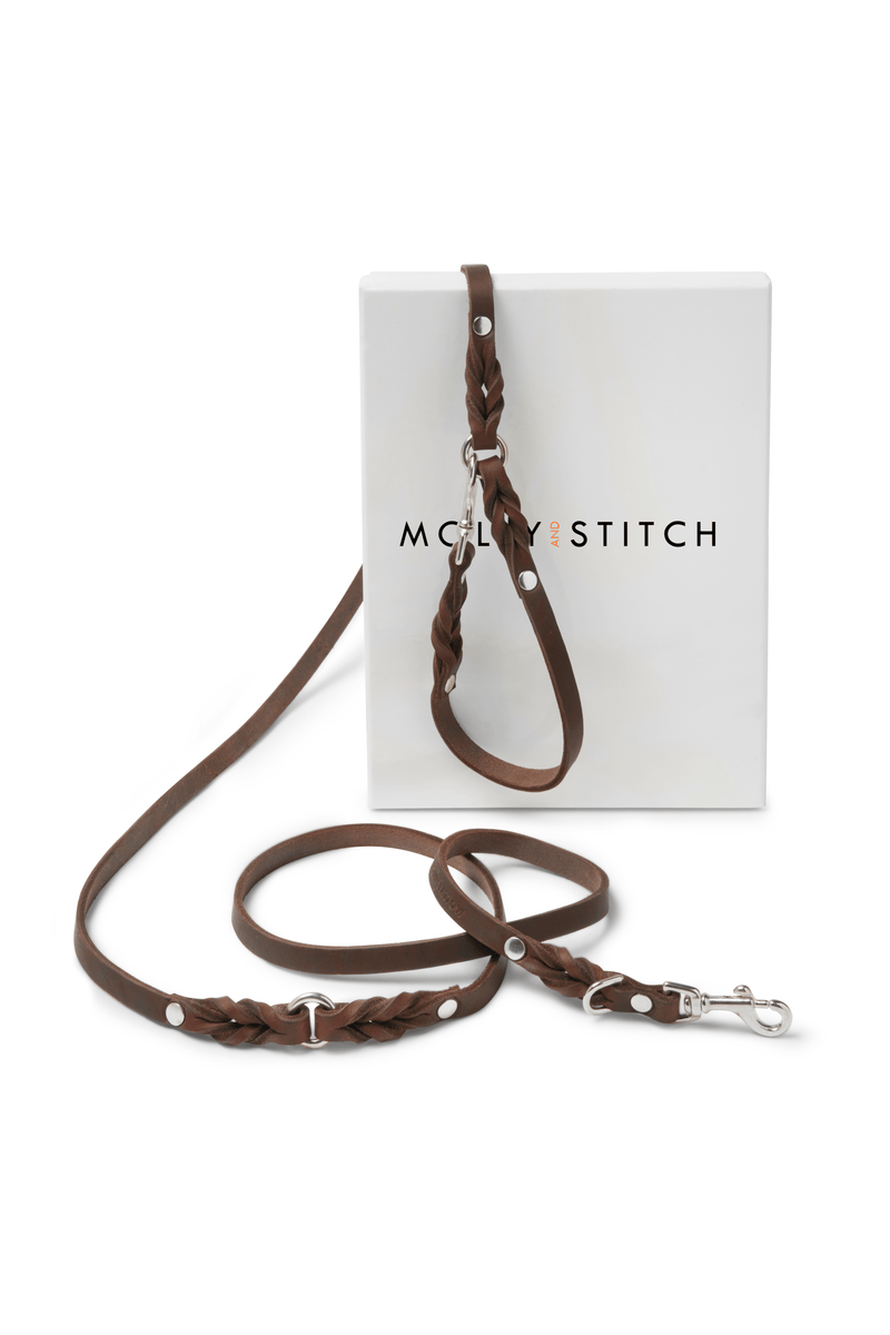Load image into Gallery viewer, Butter Leather 3x Adjustable Dog Leash - Classic Brown by Molly And Stitch US
