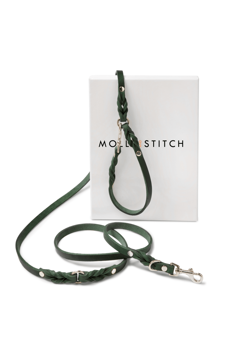 Load image into Gallery viewer, Butter Leather 3x Adjustable Dog Leash - Forest Green by Molly And Stitch US