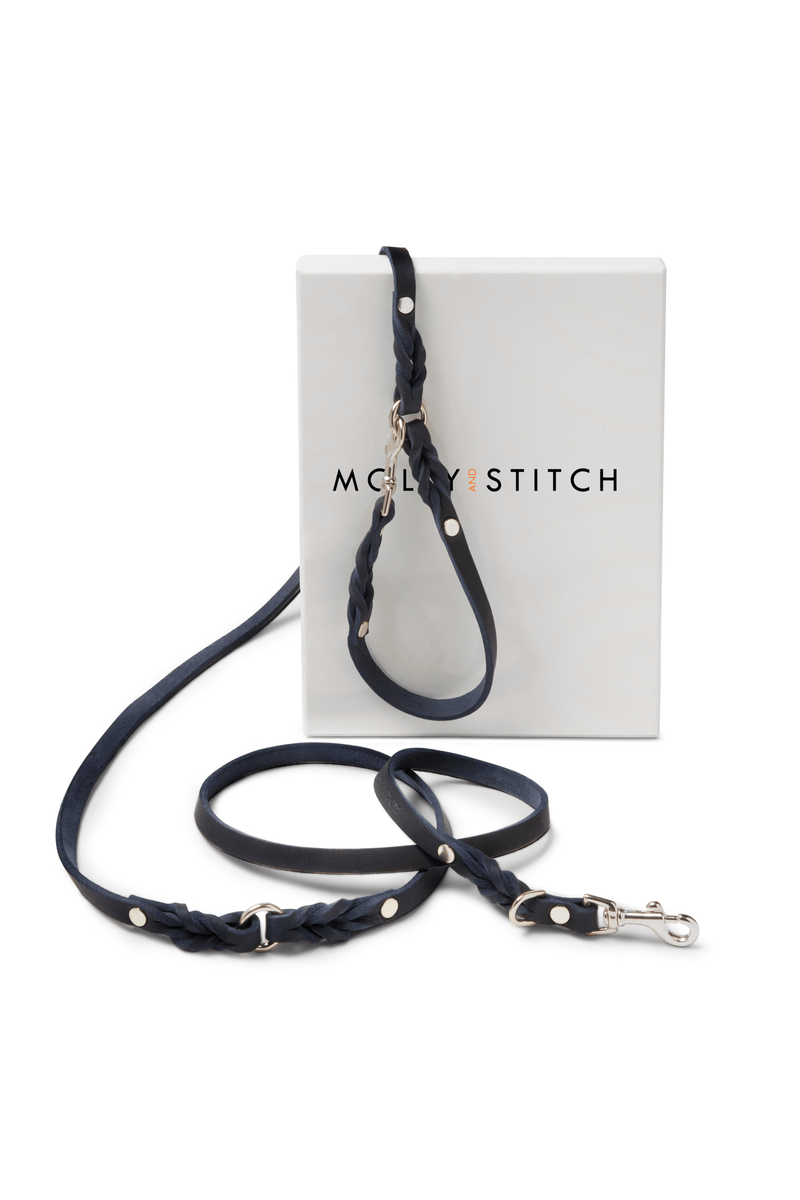 Load image into Gallery viewer, Butter Leather 3x Adjustable Dog Leash - Navy Blue by Molly And Stitch US