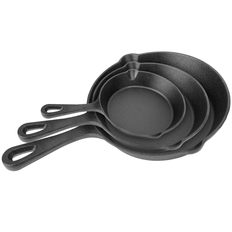 Load image into Gallery viewer, 3Pcs Pre-Seasoned Cast Iron Skillet Set 6/8/10in Non-Stick by Blak Hom