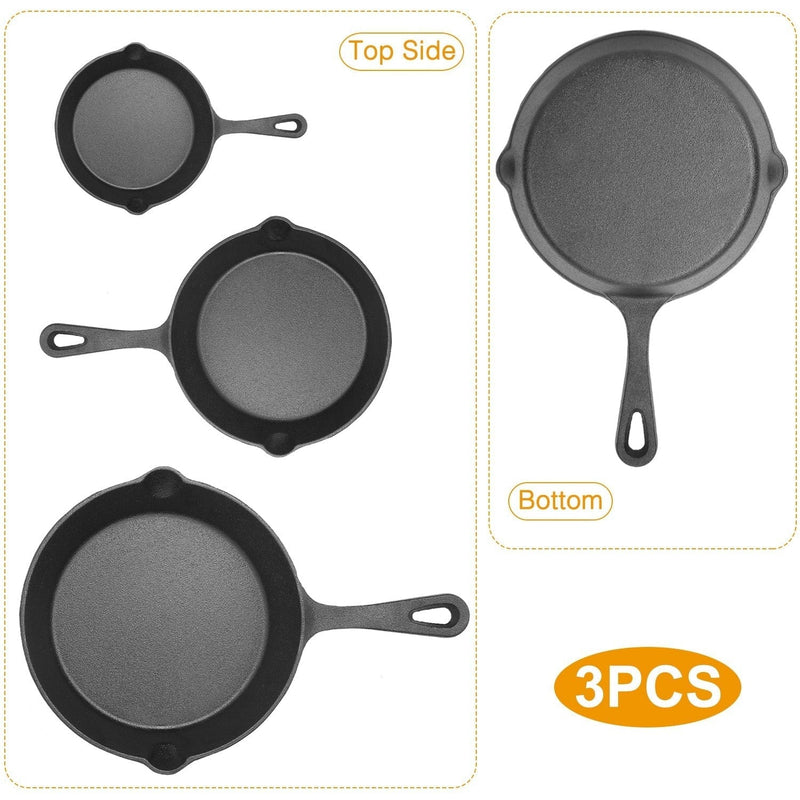 Load image into Gallery viewer, 3Pcs Pre-Seasoned Cast Iron Skillet Set 6/8/10in Non-Stick by Blak Hom
