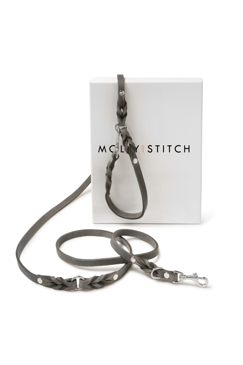 Load image into Gallery viewer, Butter Leather 3x Adjustable Dog Leash - Timeless Grey by Molly And Stitch US