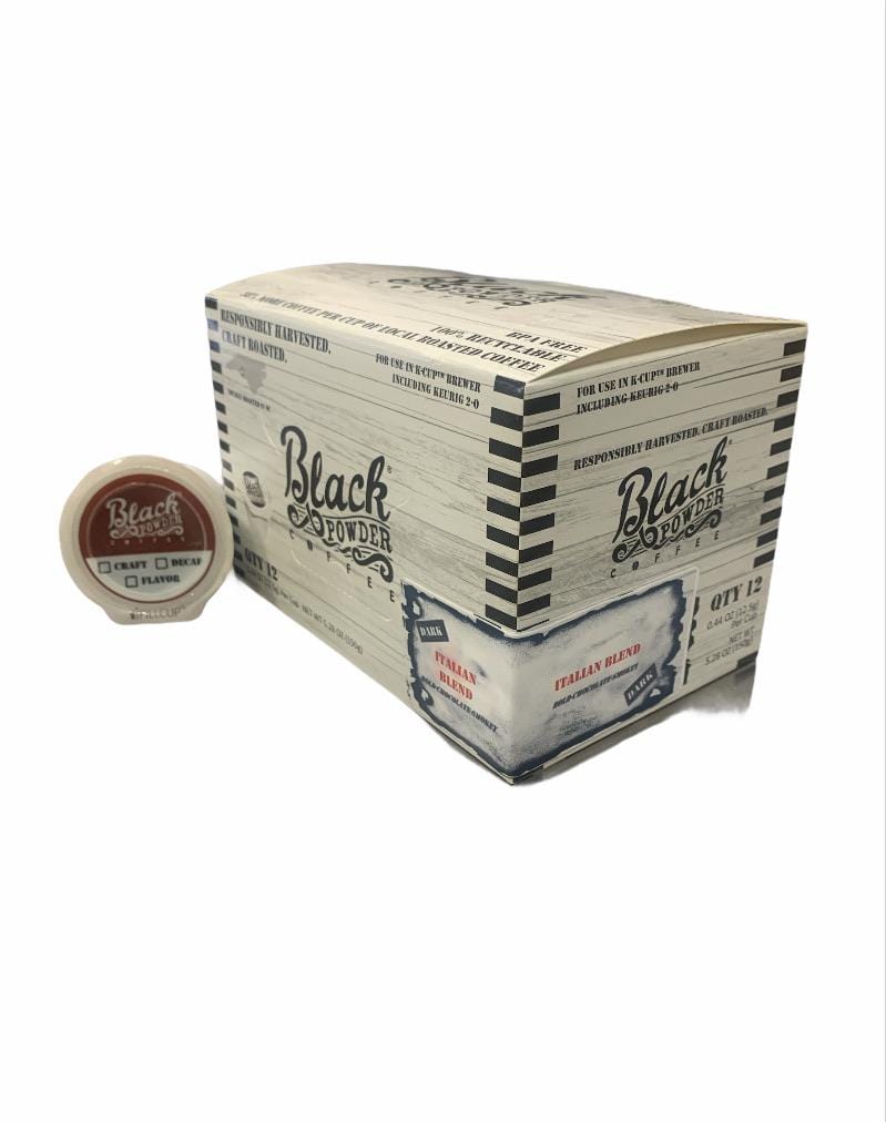 Load image into Gallery viewer, Italian Blend | Dark Roast | Single Serve Cups, Box of 12 by Black Powder Coffee