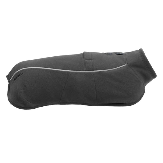 Gray dog coat with white piping on a white background