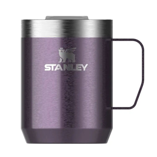 Purple Stanley mug with a handle on a white background