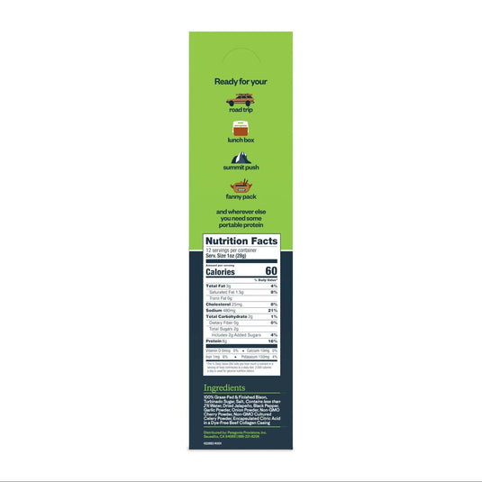 Nutrition facts label with a green and blue design on a white background