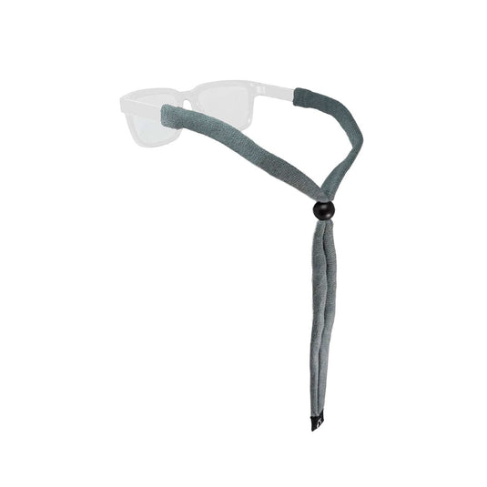 Sunglasses with a gray strap on a white background