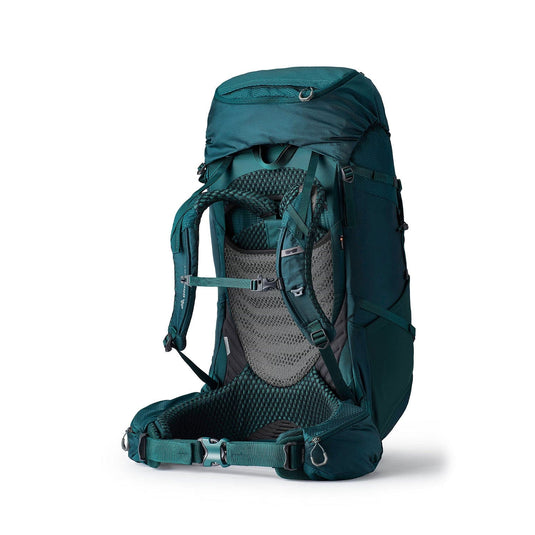 Teal hiking backpack on a white background