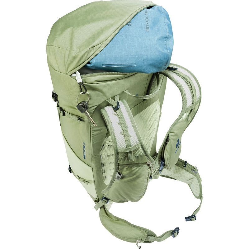 Load image into Gallery viewer, Green hiking backpack with a blue top section on a white background
