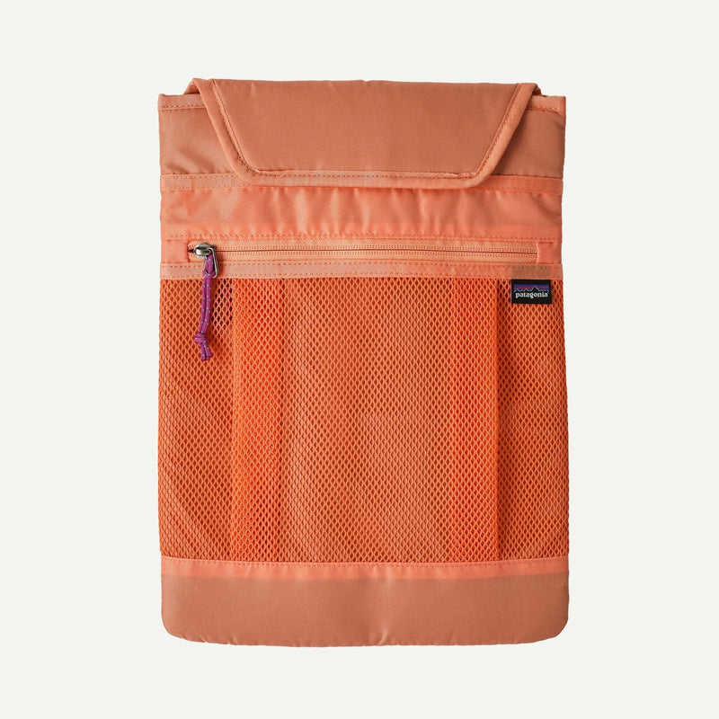 Load image into Gallery viewer, Orange mesh pouch with zipper compartment on a white background
