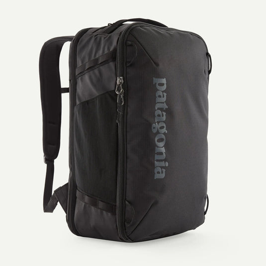 Black backpack with Patagonia logo on a white background