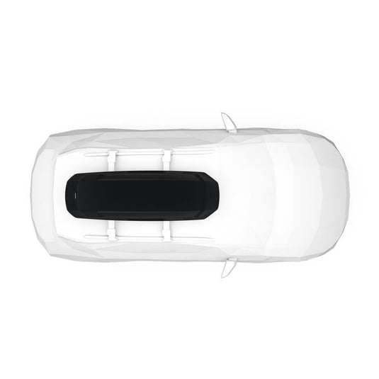 Top-down view of a white car with a black interior on a white background