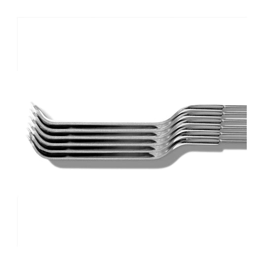 Set of metal tongs on a white background