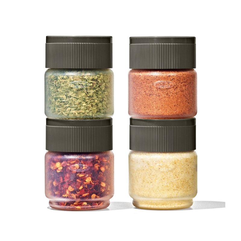 Load image into Gallery viewer, Set of four spice jars with different spices on a white background

