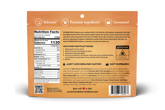 FOUNDATION Outdoors Spaghetti with Meat Sauce Meal