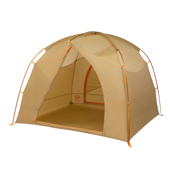 Load image into Gallery viewer, Beige camping tent with orange accents on a white background
