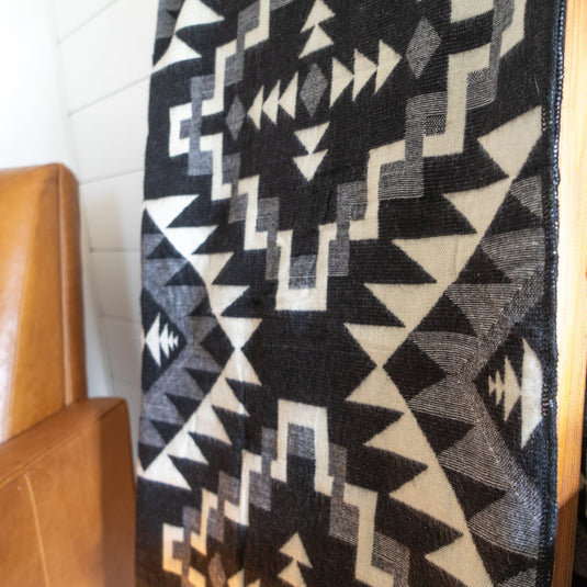 Andean Alpaca Wool Blanket - Black Chakana by Alpaca Threadz