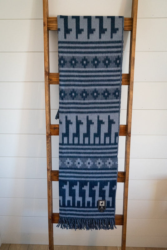 Alpaca Wool Throw Blanket Alpaca Design (Blue) by Alpaca Threadz