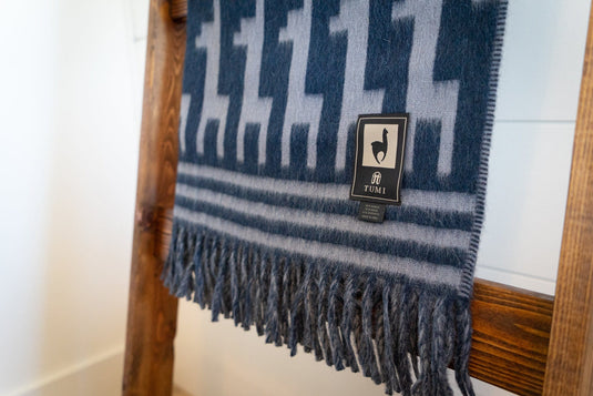 Alpaca Wool Throw Blanket - Alpaca Design (Blue) by Alpaca Threadz