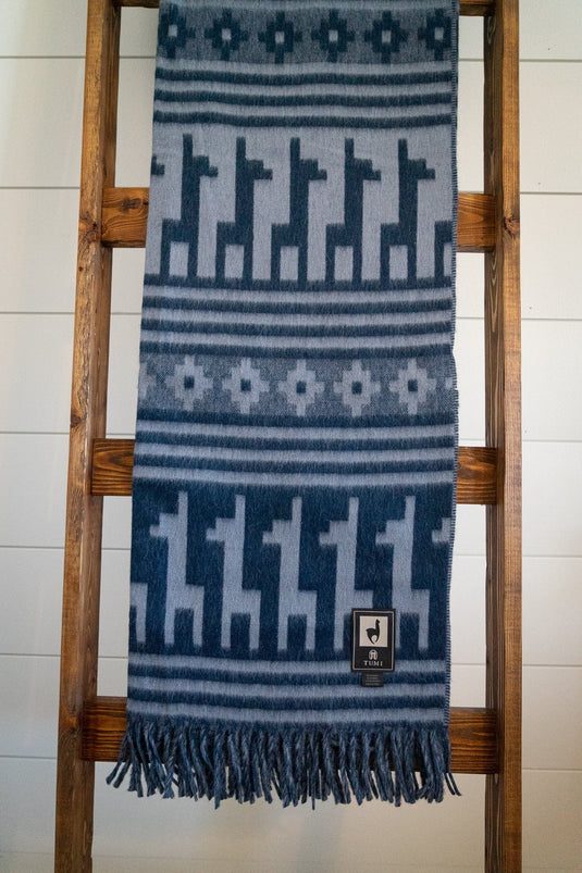 Alpaca Wool Throw Blanket Alpaca Design (Blue) by Alpaca Threadz