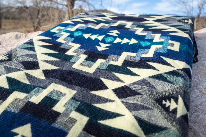 Load image into Gallery viewer, Andean Alpaca Wool Blanket - Blue Chakana by Alpaca Threadz
