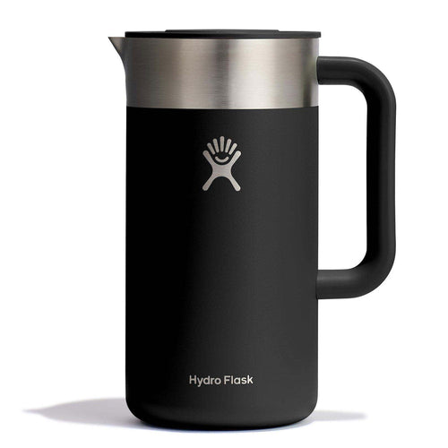 Black Hydro Flask french press with silver lid on a white background