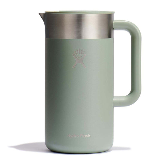 Green insulated frenchpress with handle on a white background