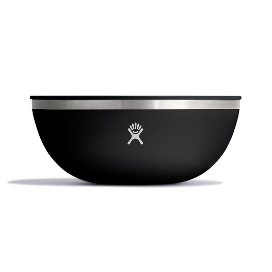 Black bowl with a silver rim on a white background