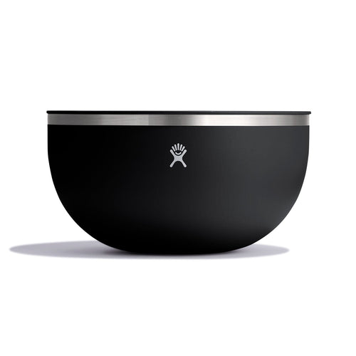 Black bowl with a silver rim on a white background