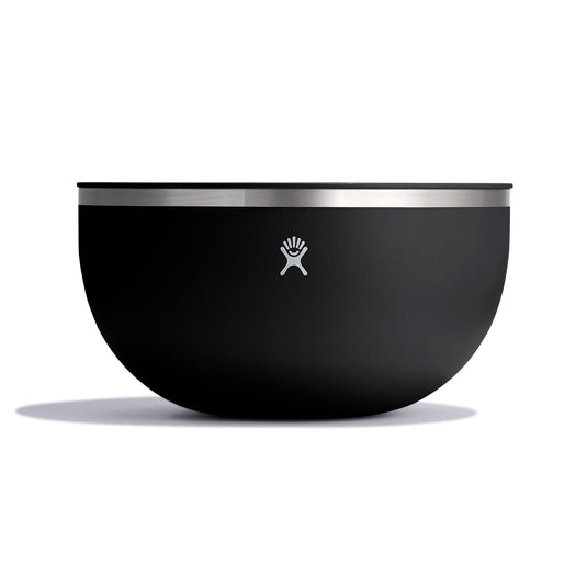 Black bowl with a silver rim on a white background
