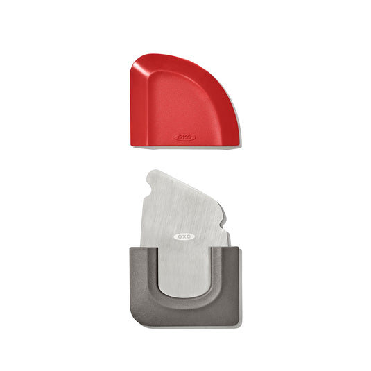 Red and gray OXO kitchen tool on a white background
