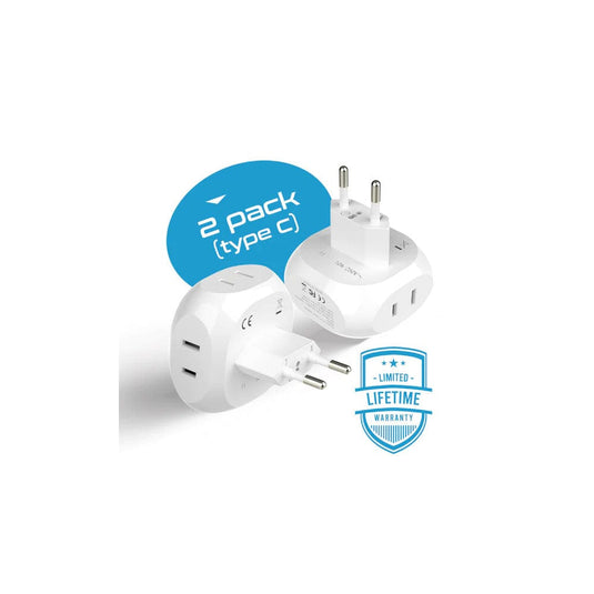 Europe Travel Adapter Set- 4 in 1 - Ultra Compact - Light Weight - 2 Pack