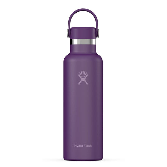 Purple Hydro Flask water bottle on a white background