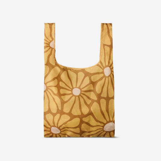 Reusable bag with a floral pattern on a white background