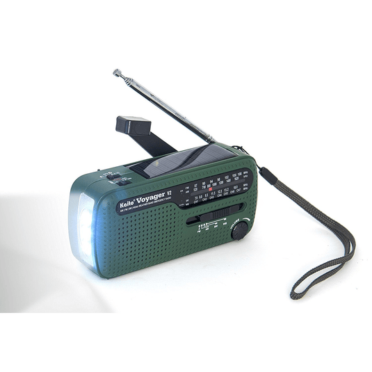 Green portable radio with antenna on a white background