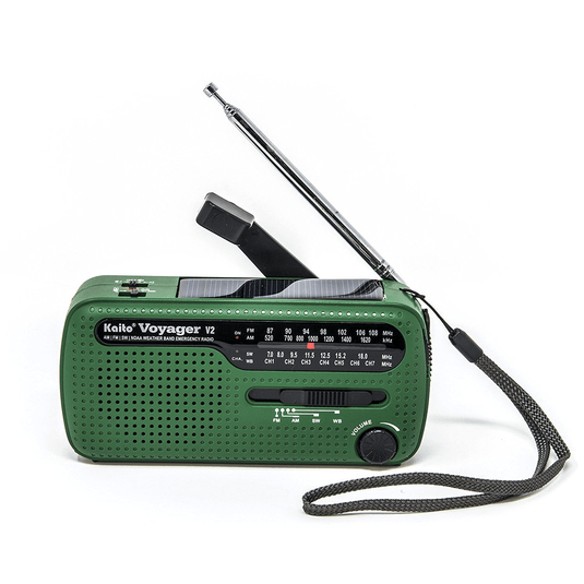Green portable radio with antenna on a white background
