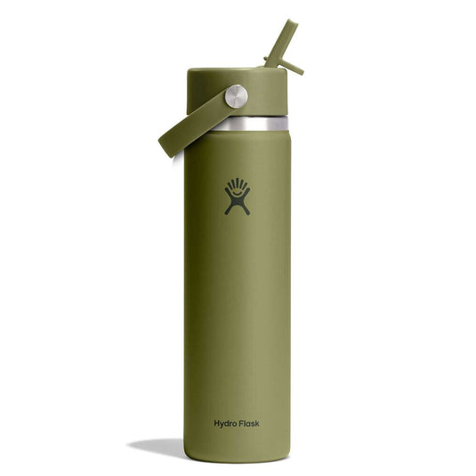 A Hydro Flask insulated water bottle in a matte burgundy color, featuring a matching burgundy flip-top lid with a carry loop and a silver metal band.