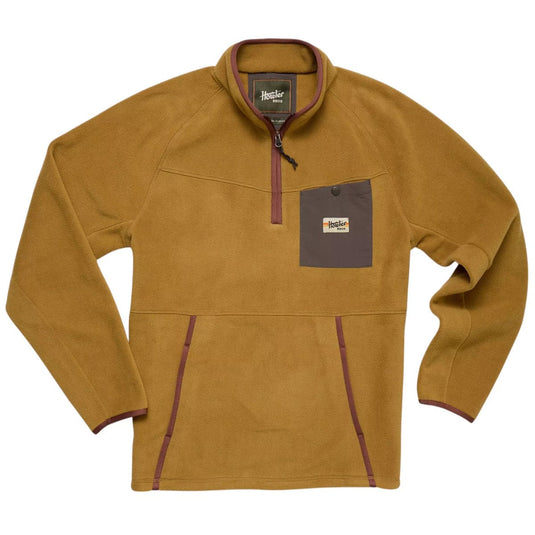 Brown fleece pullover with a pocket on a white background