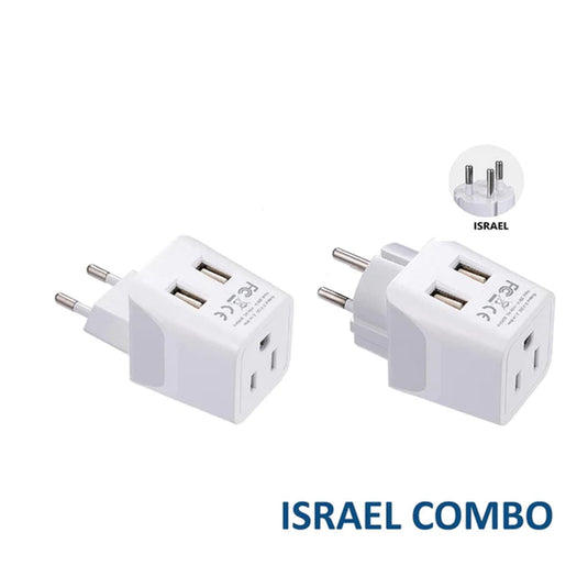 Israel, Palestine Adapter Plug Combo- Type H, C | Dual USB - Israeli Combo