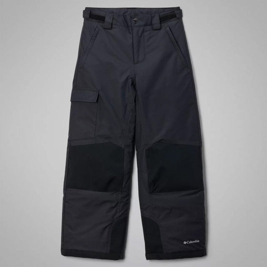 Black pants with Columbia logo on a gray background