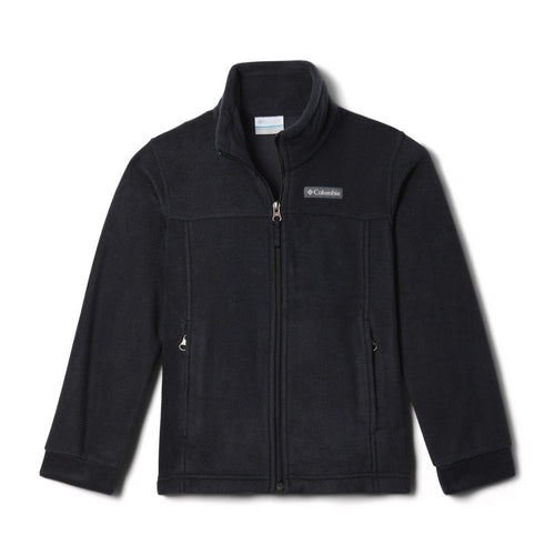 Black fleece jacket with Columbia logo on a white background